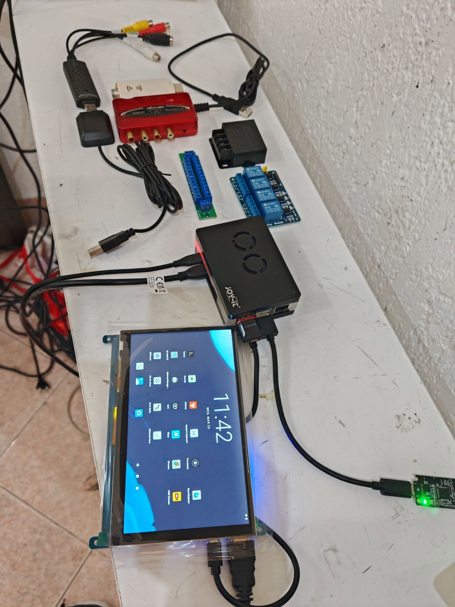 The 3D-printed mounting cage for the Raspberry Pi Android head unit, ready for assembly